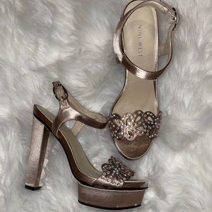Nine West 5” Champagne block heels